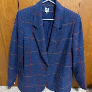 Russ Navy Blue Windowpane Blazer with Red and Tan Checks
